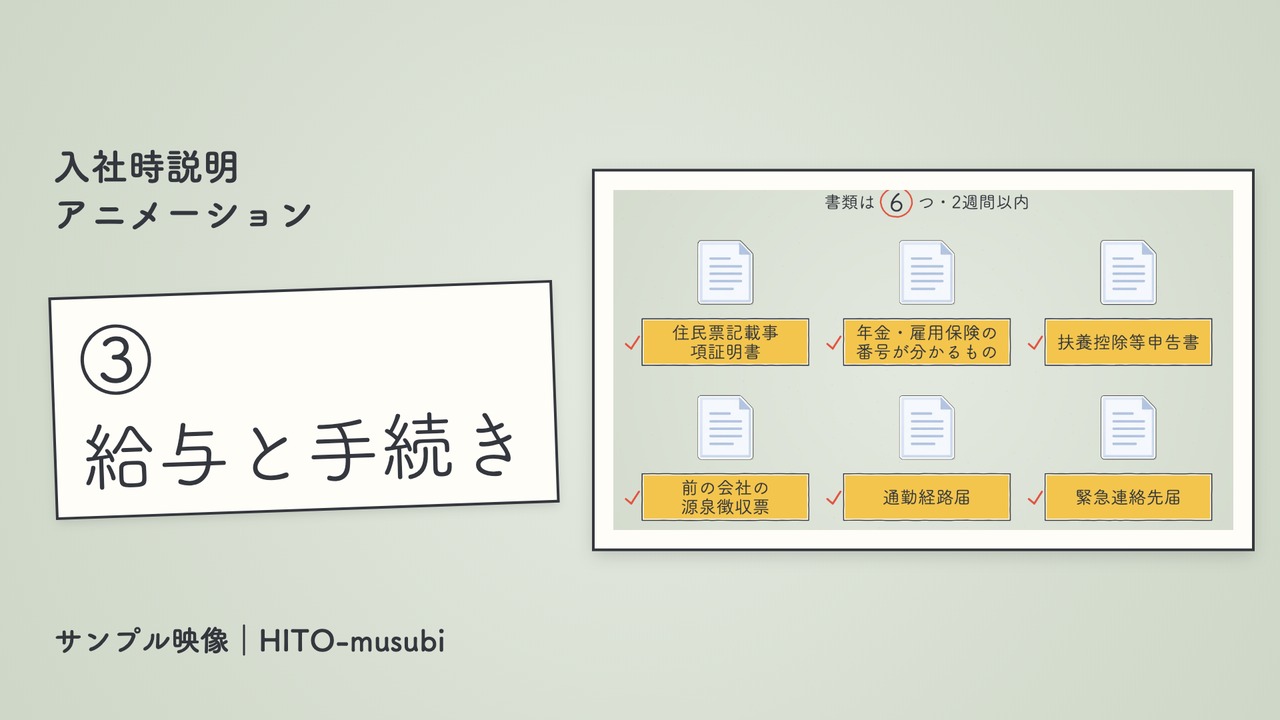 入社時説明アニメーション サンプル ③ 給与と手続き